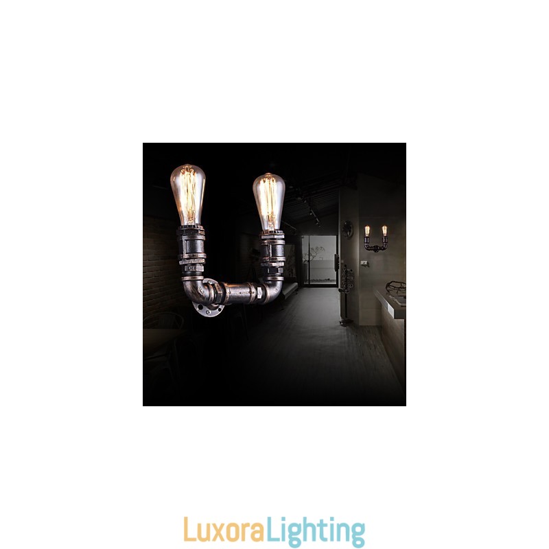 Designer Touch Decorative 2 Lights Vintage Metal Water Pipe Wall Lamp With Edison Bulb