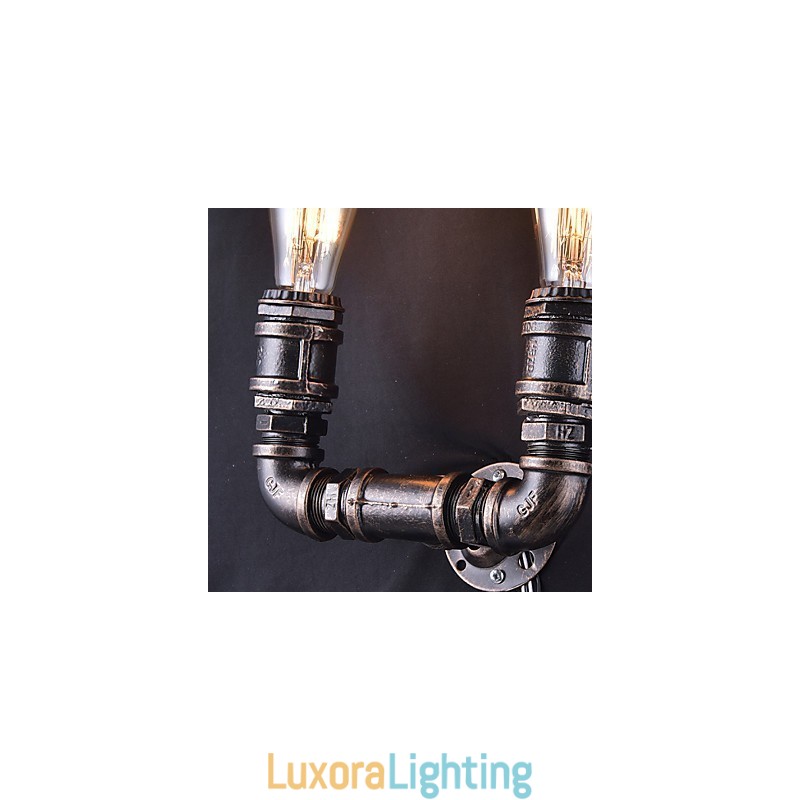 Designer Touch Decorative 2 Lights Vintage Metal Water Pipe Wall Lamp With Edison Bulb