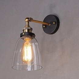 Designer Touch Decorative Industrial Edison Simplicity Glass Wall Sconce Metal Base Cap Dining Room Study Room Office Hallway Wall Mount Light