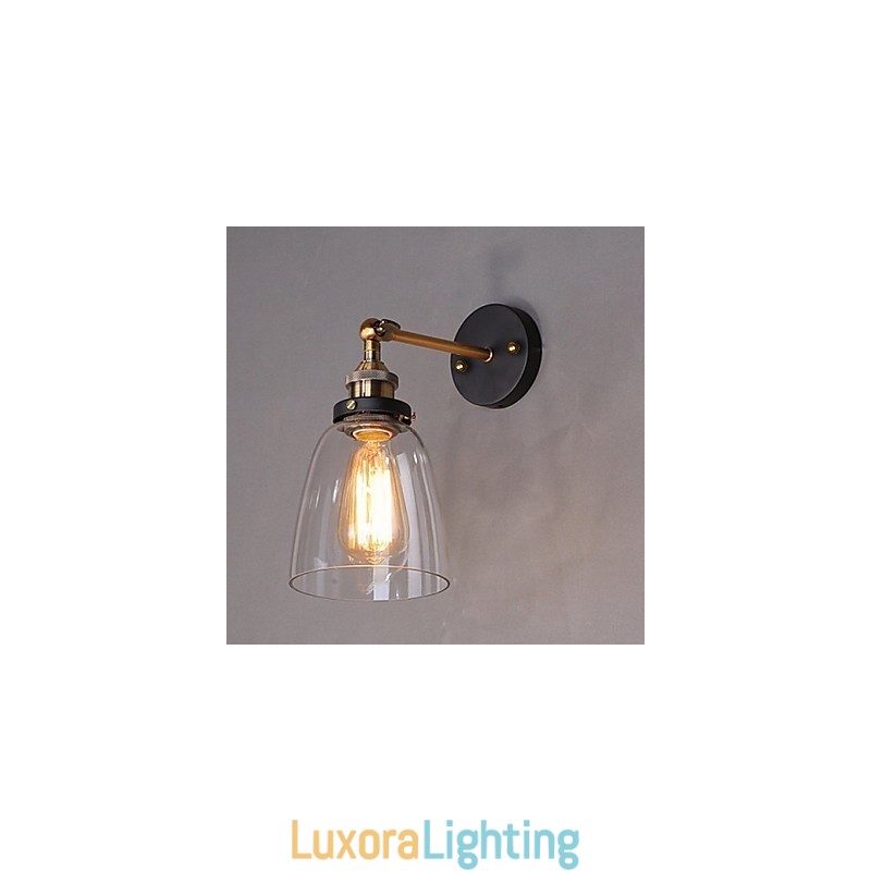Designer Touch Decorative Industrial Edison Simplicity Glass Wall Sconce Metal Base Cap Dining Room Study Room Office Hallway Wall Mount Light