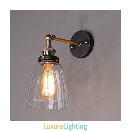 Designer Touch Decorative Industrial Edison Simplicity Glass Wall Sconce Metal Base Cap Dining Room Study Room Office Hallway Wall Mount Light