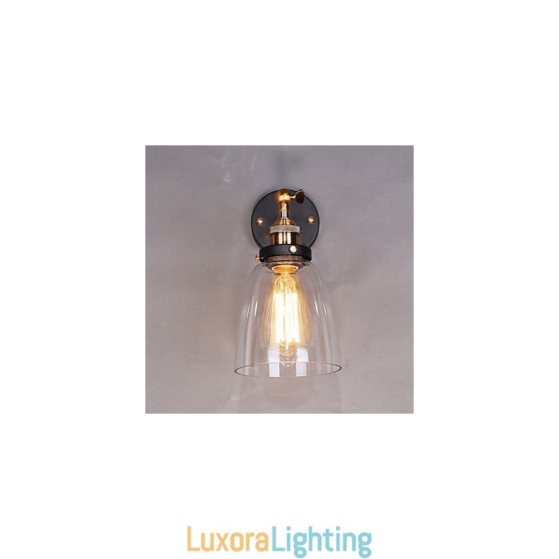Designer Touch Decorative Industrial Edison Simplicity Glass Wall Sconce Metal Base Cap Dining Room Study Room Office Hallway Wall Mount Light