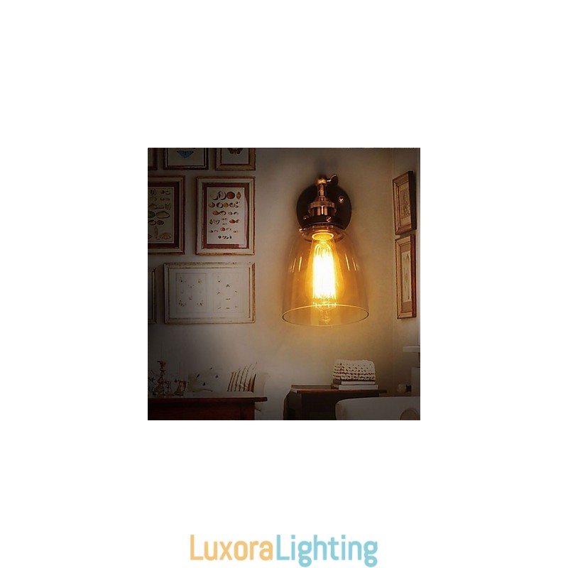 Designer Touch Decorative Industrial Edison Simplicity Glass Wall Sconce Metal Base Cap Dining Room Study Room Office Hallway Wall Mount Light