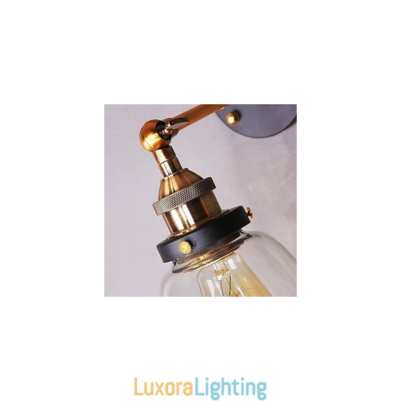 Designer Touch Decorative Industrial Edison Simplicity Glass Wall Sconce Metal Base Cap Dining Room Study Room Office Hallway Wall Mount Light