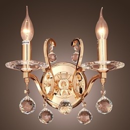 Designer Touch Decorative Golden Crystal Wall Light with 2 Lights