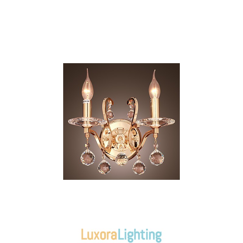 Designer Touch Decorative Golden Crystal Wall Light with 2 Lights