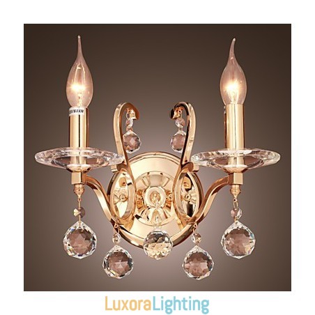 Designer Touch Decorative Golden Crystal Wall Light with 2 Lights