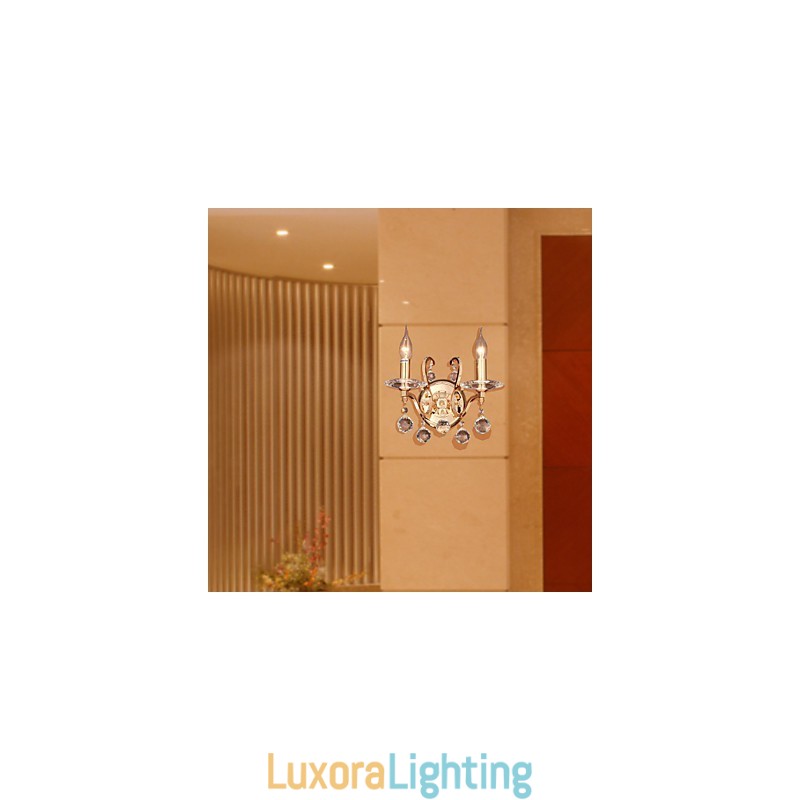 Designer Touch Decorative Golden Crystal Wall Light with 2 Lights