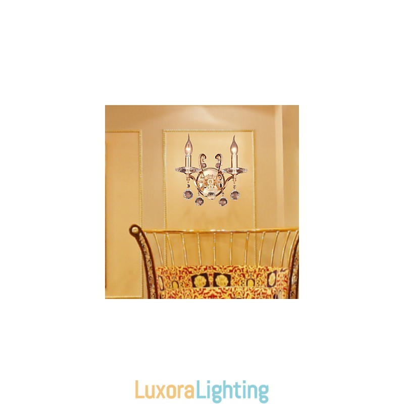 Designer Touch Decorative Golden Crystal Wall Light with 2 Lights