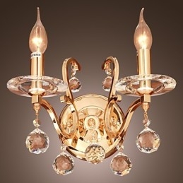 Designer Touch Decorative Golden Crystal Wall Light with 2 Lights