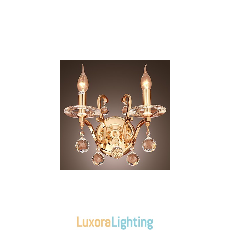 Designer Touch Decorative Golden Crystal Wall Light with 2 Lights