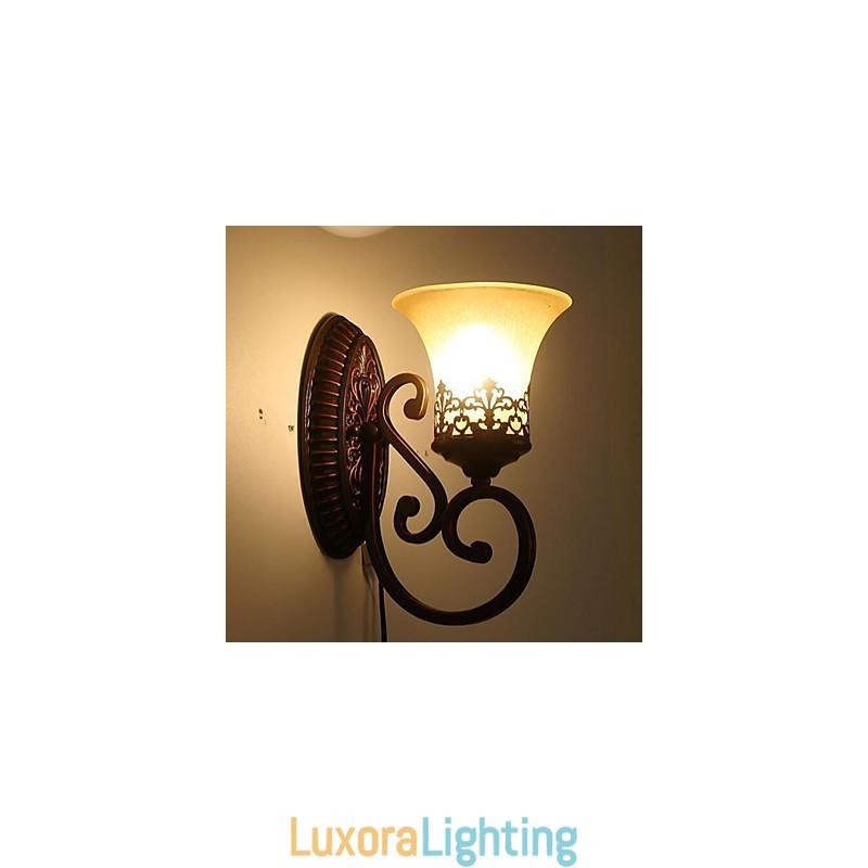 Designer Touch Decorative Europe Type Restoring Ancient Ways Wrought Iron Bedroom Glass Wall Lamp Light