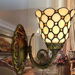 Designer Touch Decorative European Mediterranean Contracted Rural Creative Wrought Iron Wall Lamp Glass Lights