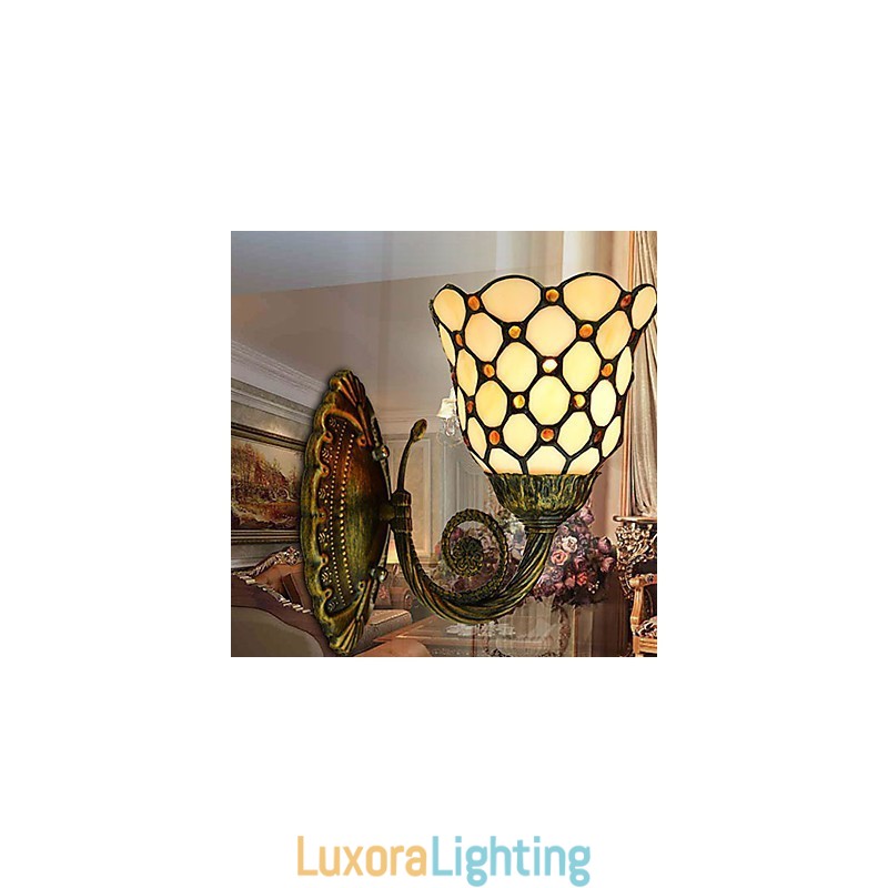 Designer Touch Decorative European Mediterranean Contracted Rural Creative Wrought Iron Wall Lamp Glass Lights