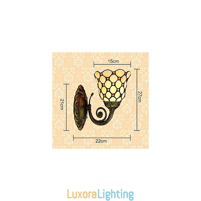 Designer Touch Decorative European Mediterranean Contracted Rural Creative Wrought Iron Wall Lamp Glass Lights