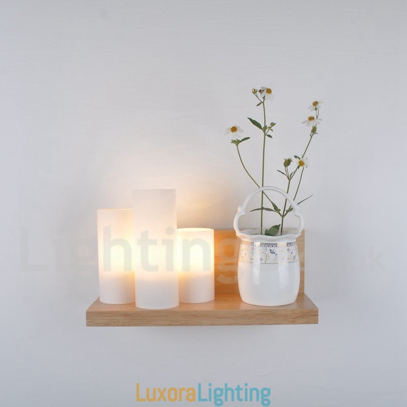 Designer Touch Decorative Mini Style Wall Sconces with Glass Shades Modern Contemporary Wood Bamboo Wall Light