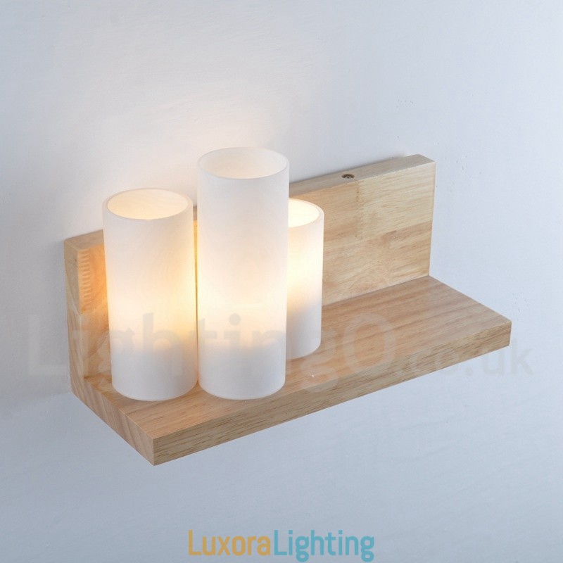 Designer Touch Decorative Mini Style Wall Sconces with Glass Shades Modern Contemporary Wood Bamboo Wall Light