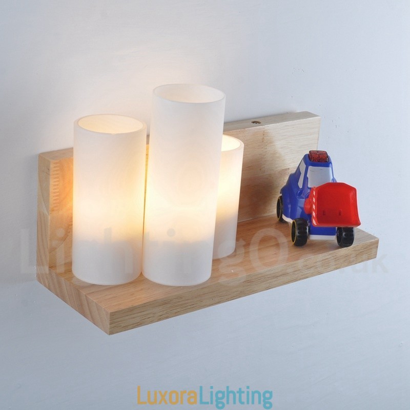 Designer Touch Decorative Mini Style Wall Sconces with Glass Shades Modern Contemporary Wood Bamboo Wall Light