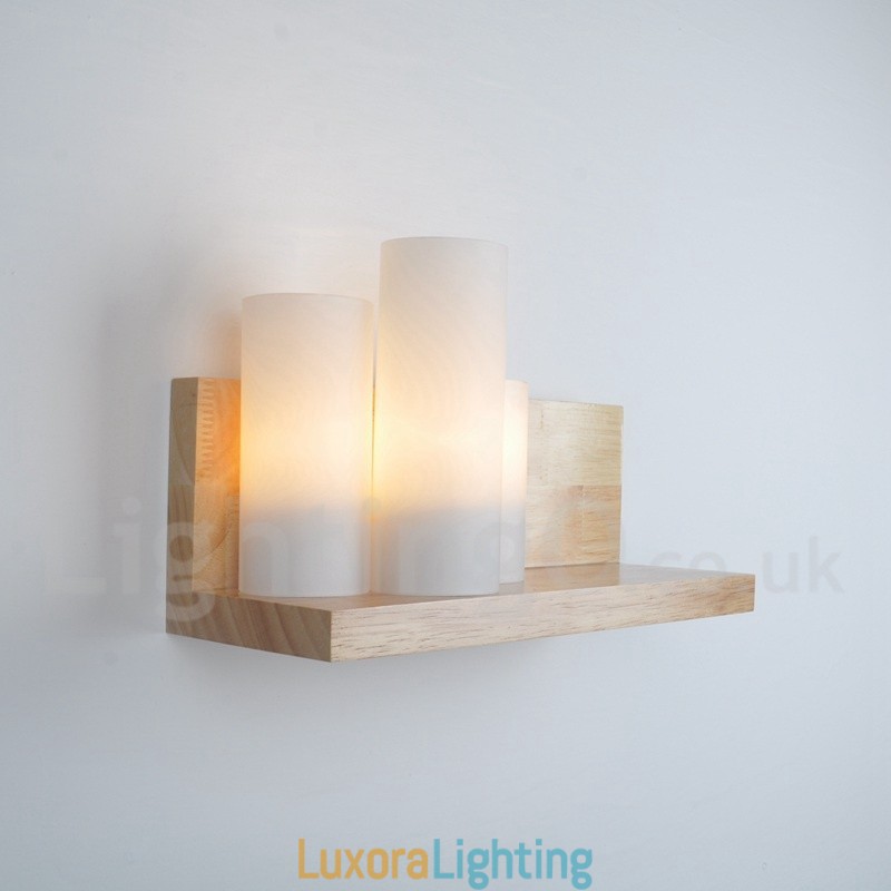 Designer Touch Decorative Mini Style Wall Sconces with Glass Shades Modern Contemporary Wood Bamboo Wall Light