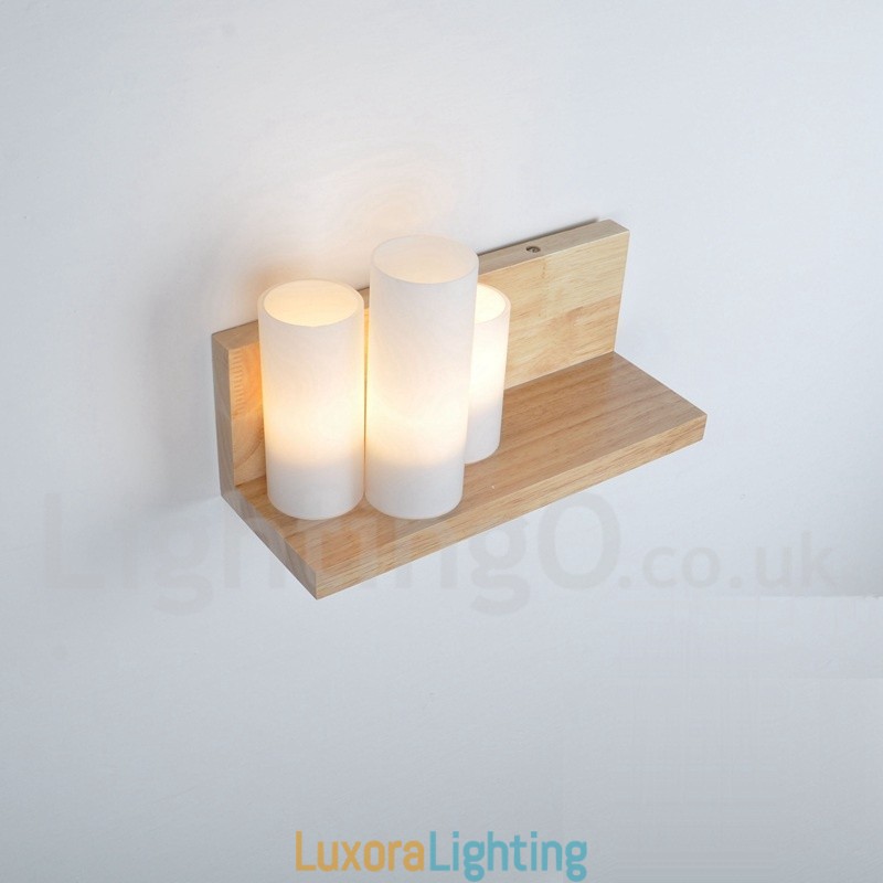 Designer Touch Decorative Mini Style Wall Sconces with Glass Shades Modern Contemporary Wood Bamboo Wall Light