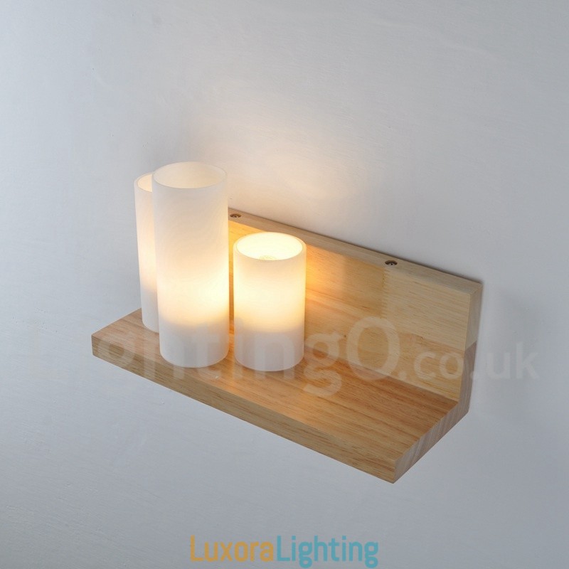 Designer Touch Decorative Mini Style Wall Sconces with Glass Shades Modern Contemporary Wood Bamboo Wall Light