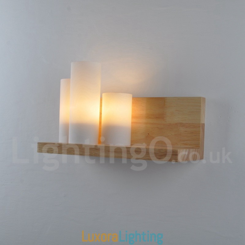 Designer Touch Decorative Mini Style Wall Sconces with Glass Shades Modern Contemporary Wood Bamboo Wall Light