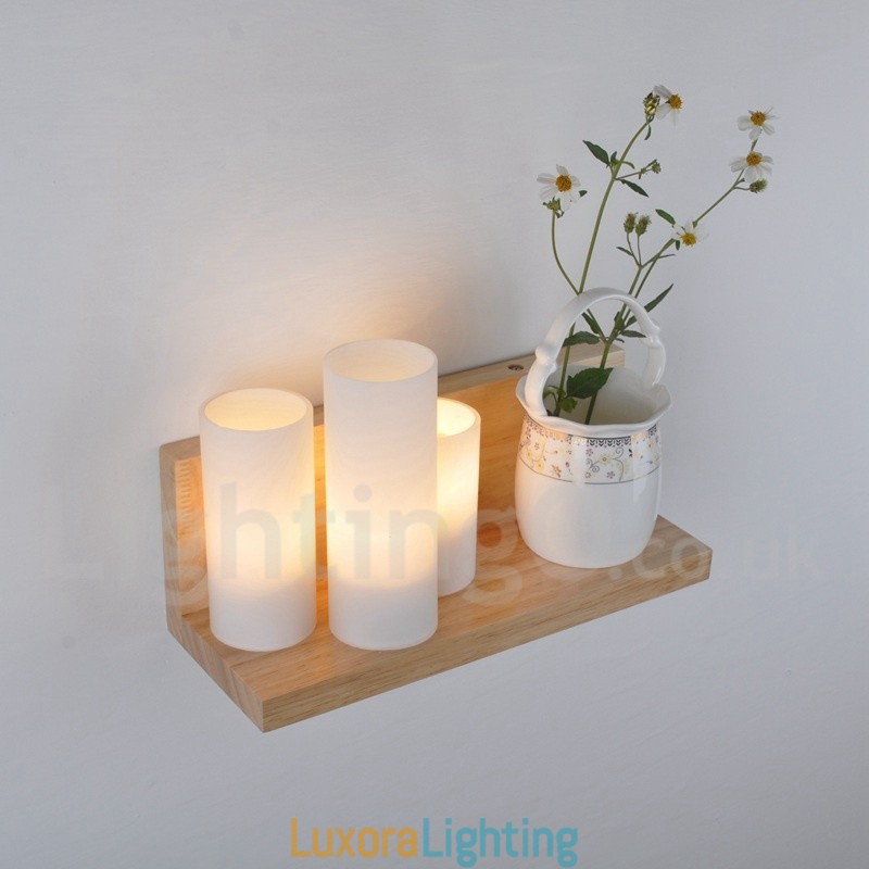 Designer Touch Decorative Mini Style Wall Sconces with Glass Shades Modern Contemporary Wood Bamboo Wall Light