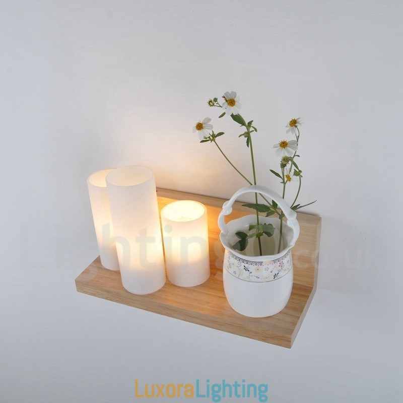 Designer Touch Decorative Mini Style Wall Sconces with Glass Shades Modern Contemporary Wood Bamboo Wall Light