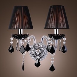 Designer Touch Decorative Crystal Wall Light with 2 Lights in Fabric Shade