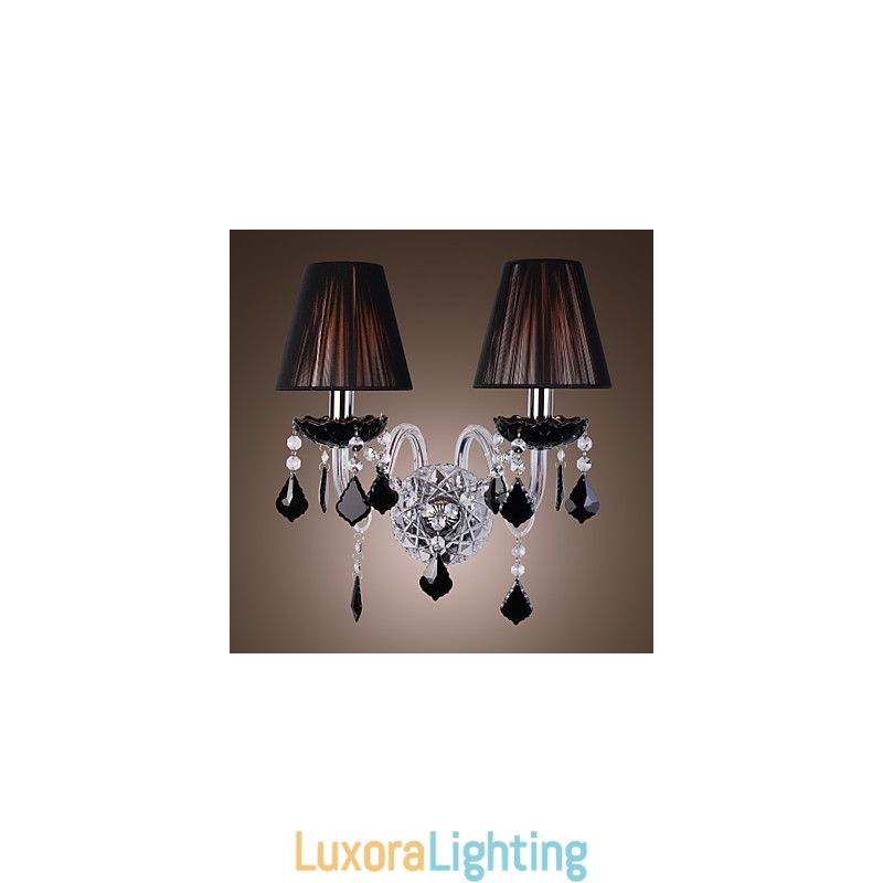 Designer Touch Decorative Crystal Wall Light with 2 Lights in Fabric Shade
