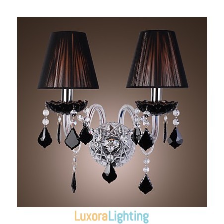 Designer Touch Decorative Crystal Wall Light with 2 Lights in Fabric Shade