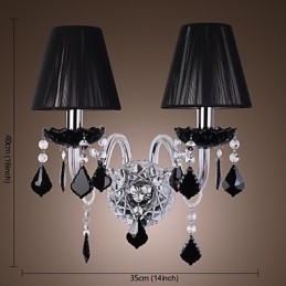 Designer Touch Decorative Crystal Wall Light with 2 Lights in Fabric Shade