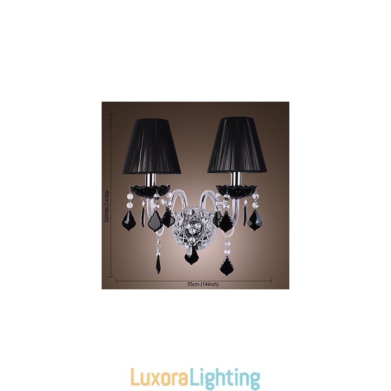 Designer Touch Decorative Crystal Wall Light with 2 Lights in Fabric Shade