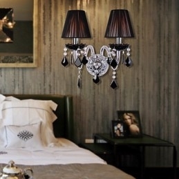 Designer Touch Decorative Crystal Wall Light with 2 Lights in Fabric Shade