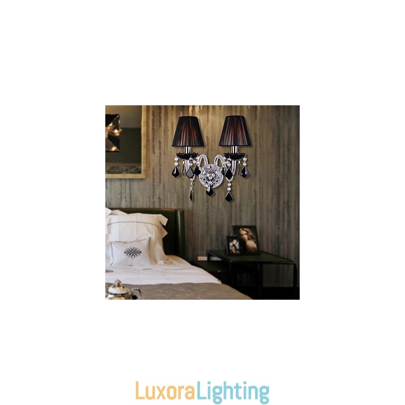 Designer Touch Decorative Crystal Wall Light with 2 Lights in Fabric Shade