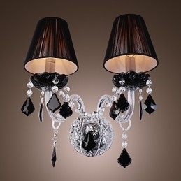 Designer Touch Decorative Crystal Wall Light with 2 Lights in Fabric Shade