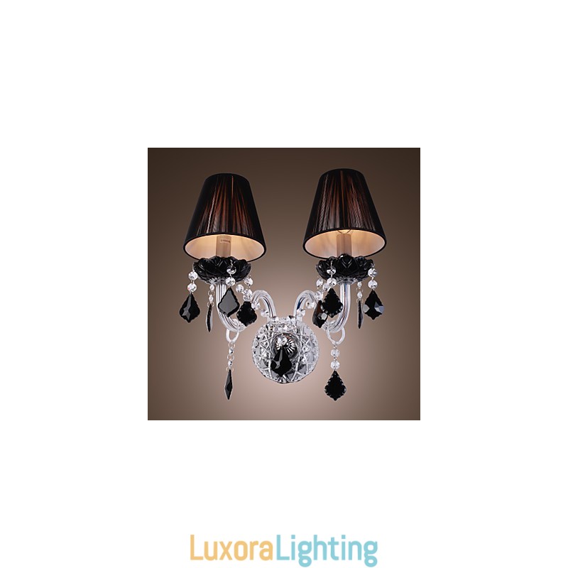 Designer Touch Decorative Crystal Wall Light with 2 Lights in Fabric Shade