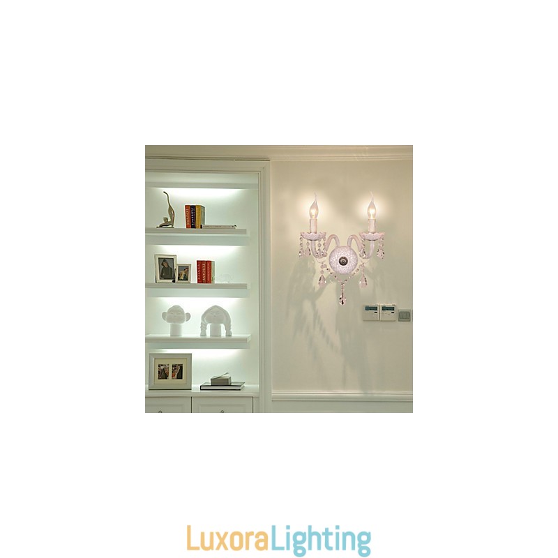Designer Touch Decorative Crystal Wall Light with 2 Lights in Candle Bulb