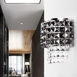 Designer Touch Decorative Modern Wall Light with Fabric Shade Metal Plate Crystal Decor Style