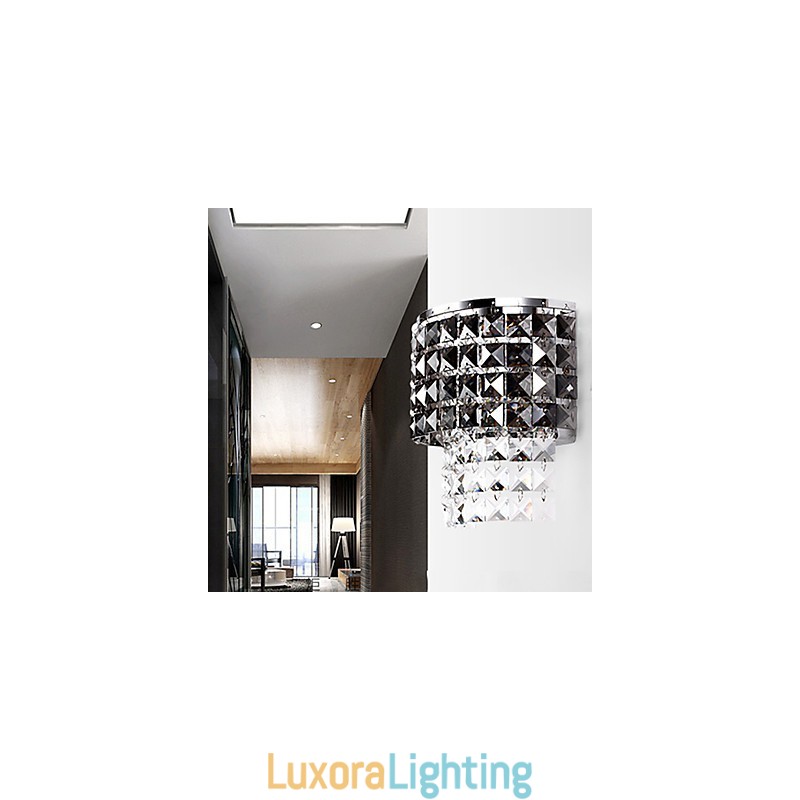 Designer Touch Decorative Modern Wall Light with Fabric Shade Metal Plate Crystal Decor Style