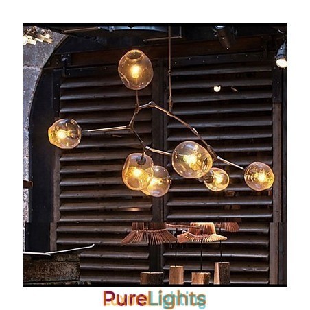 Designer Touch Decorative Art Glass Ball Hanging Branches Hanging 7 Light Chandelier with Glass Shade