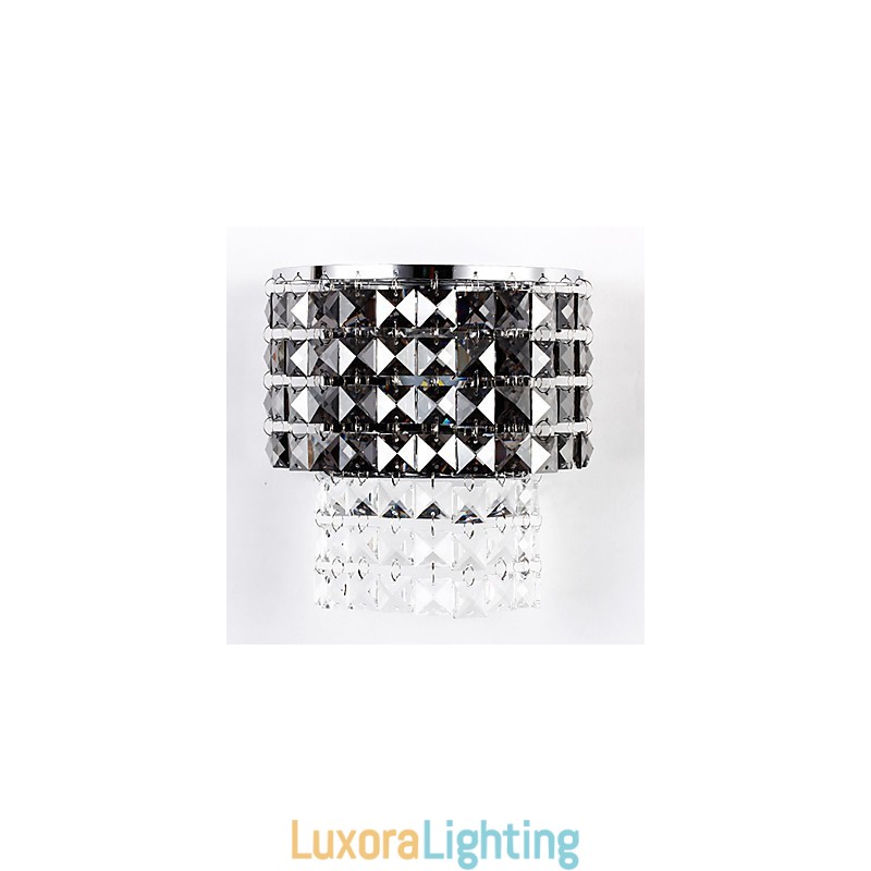 Designer Touch Decorative Modern Wall Light with Fabric Shade Metal Plate Crystal Decor Style