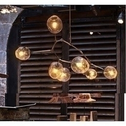 Designer Touch Decorative Art Glass Ball Hanging Branches Hanging 7 Light Chandelier with Glass Shade