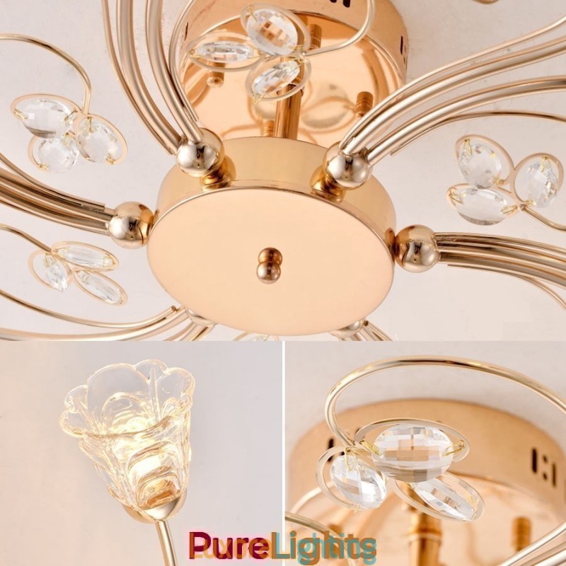 Designer Touch Decorative Artistic Aluminum Flush Mount Lights With Crystals