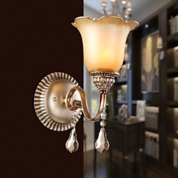 Designer Touch Decorative Europe Type Restoring Ancient Ways Wrought Iron Bedroom Crystal Glass Wall Lamp Light