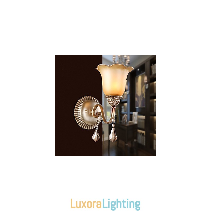 Designer Touch Decorative Europe Type Restoring Ancient Ways Wrought Iron Bedroom Crystal Glass Wall Lamp Light
