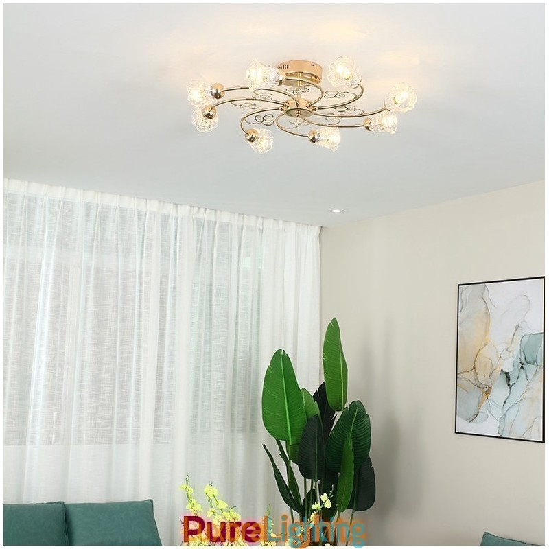 Designer Touch Decorative Artistic Aluminum Flush Mount Lights With Crystals