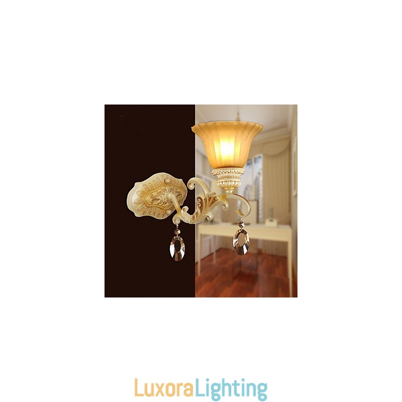 Designer Touch Decorative Europe Type Restoring Ancient Ways Wrought Iron Bedroom Crystal Glass Wall Lamp Light