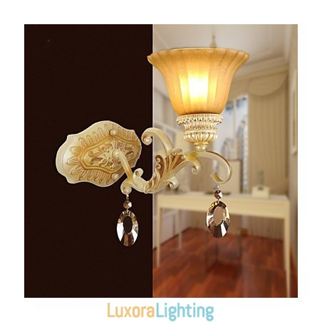 Designer Touch Decorative Europe Type Restoring Ancient Ways Wrought Iron Bedroom Crystal Glass Wall Lamp Light