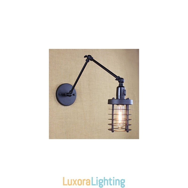 Designer Touch Decorative Style Bed Hotel Eestaurant Project Iron Arm Double Retro Vintage Black Belt Wall Lamp Switch